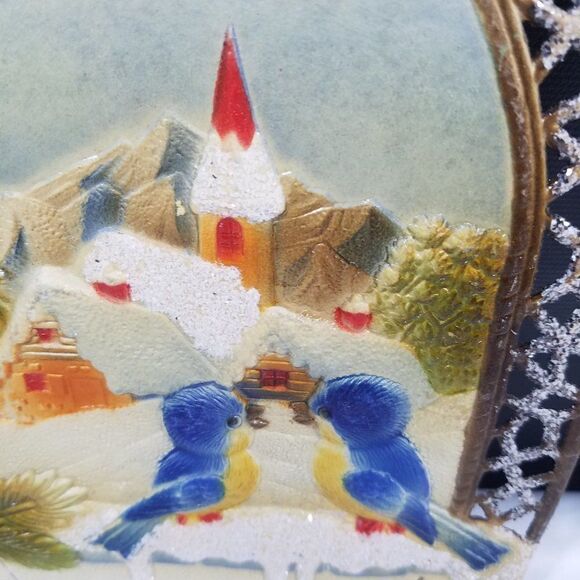 Vintage Merry Christmas Happy New Year German Alps Die Cut Embossed Sign Wall - Picture 3 of 7